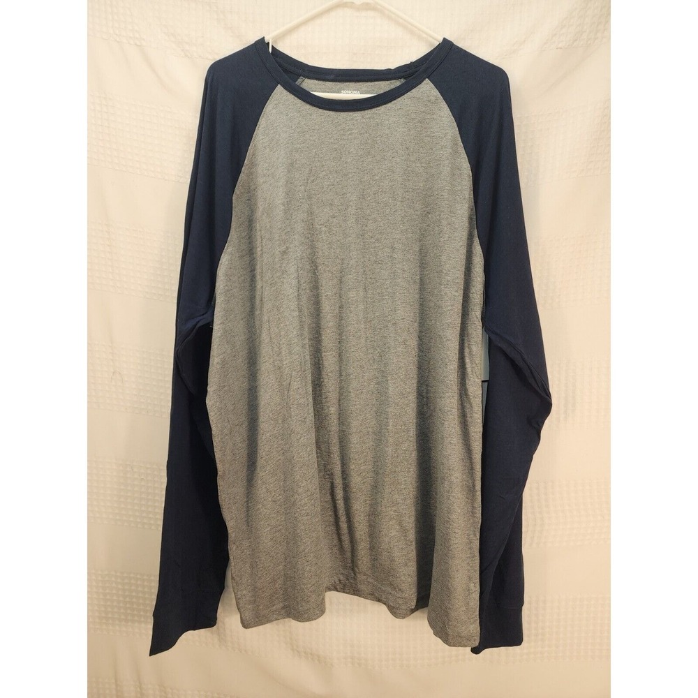 Sonoma Mens Pajama Top Size XXL Long Sleeve Gray Blue Crew Neck Raglan 4376